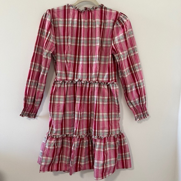 J Crew Plaid Mini Ruffle Dress Long Sleeve Sweet Briar Marine Size 2 - Picture 2 of 8